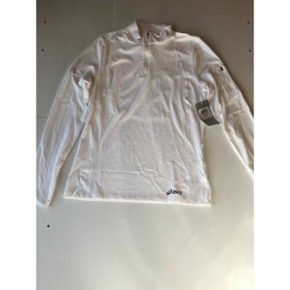ASICS Womens White Active Soft Quarter Zip Mock Neck Thumbhole Pullover Size S - Picture 8 of 9